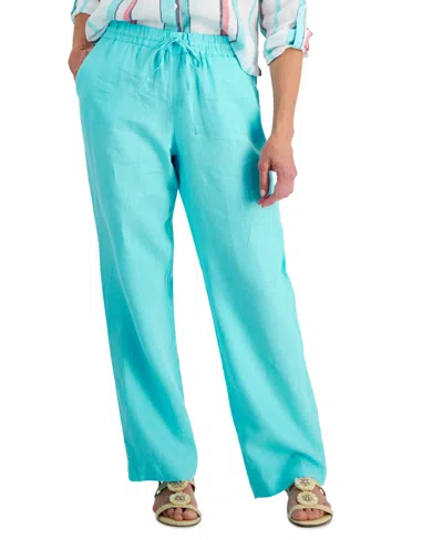 Charter Club Petite 100% Linen Drawstring Pants, Created For Macy's In Light Pool Blue