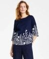 CHARTER CLUB PETITE 100% LINEN FLORAL-EMBROIDERED TOP, CREATED FOR MACY'S