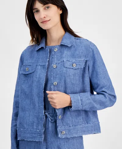 Charter Club Petite 100% Linen Frayed-edge Jacket, Created For Macy's