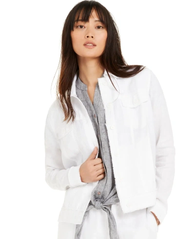 Charter Club Petite 100% Linen Frayed-edge Jacket, Created For Macy's In Bright White