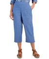 Charter Club Women's 100% Linen Solid Cropped Pull-on Pants, Created For Macy's In Blue Ocean