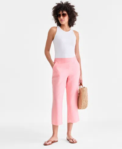 Charter Club Petite 100% Linen Pull-on Cropped Pants, Created For Macy's In Pink