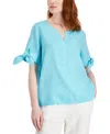 Charter Club Women's 100% Linen Split-neck Tie-cuff Top, Created For Macy's