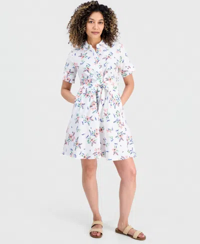 Charter Club Petite 100% Linen Tie-front Fit & Flare Dress, Created For Macy's In White