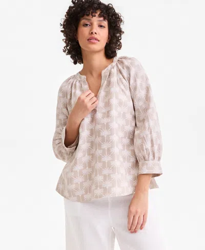 Charter Club Petite 3/4-sleeve Linen Shirt, Macy's Exclusive In Multi
