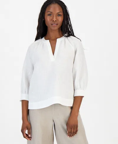 Charter Club Petite 3/4-sleeve Linen Shirt, Macy's Exclusive In Multi