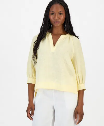 Charter Club Petite 3/4-sleeve Linen Shirt, Macy's Exclusive In Yellow