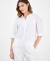 Charter Club Petite Beaded Collar Button-front Shirt, Macy's Exclusive In White