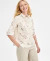 Charter Club Petite Bhavana Multi Floral Print Linen Shirt, Exclusively At Macy's In Neutral