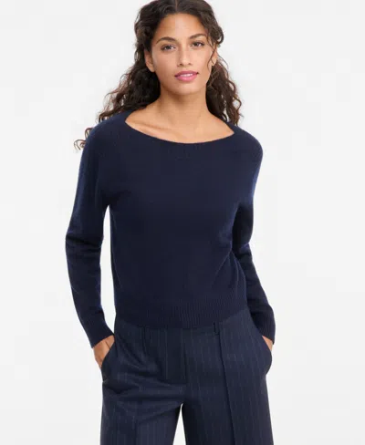 Charter Club Petite Cashmere Boat-neck Long-sleeve Sweater, Macy's Exclusive In Blue