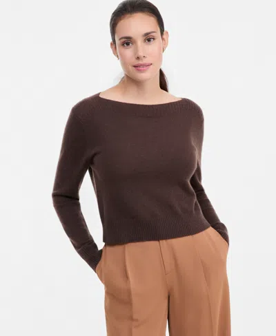 Charter Club Petite Cashmere Boat-neck Long-sleeve Sweater, Macy's Exclusive In Brown