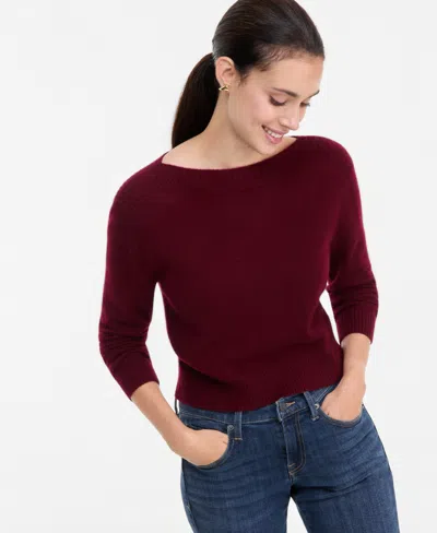 Charter Club Petite Cashmere Boat-neck Long-sleeve Sweater, Macy's Exclusive In Brown