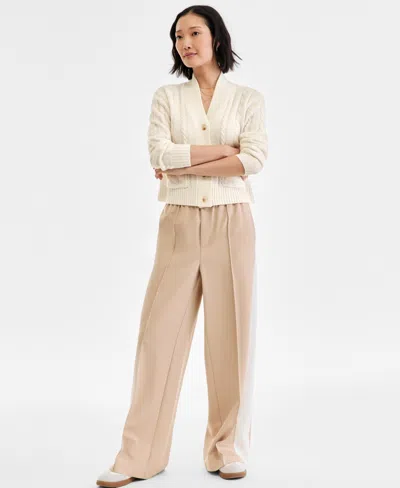Charter Club Petite Cashmere Cable-knit Button-front Cardigan, Macy's Exclusive In Neutral