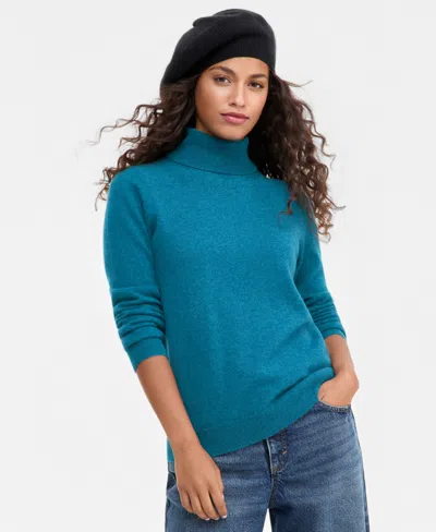 Charter Club Petite Cashmere Turtleneck Sweater, Macy's Exclusive In Blue