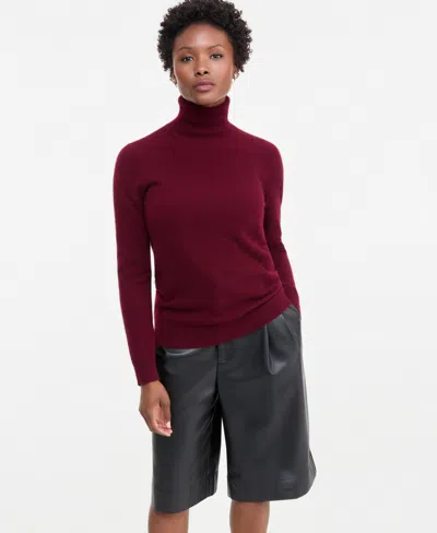 Charter Club Petite Cashmere Turtleneck Sweater, Macy's Exclusive In Burgundy