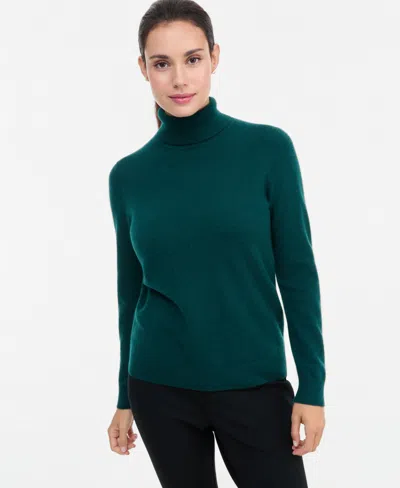 Charter Club Petite Cashmere Turtleneck Sweater, Macy's Exclusive In Green