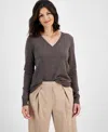 Charter Club 100% Cashmere Women's V-neck Long-sleeve Sweater, Created For Macy's In Frosted Mocha Heather