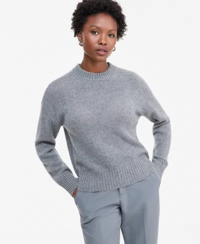 Charter Club Petite Cm Relaxed Crewneck Cashmere Relaxed-fit Sweater, Macy's Exclusive In Mid Grey Heather