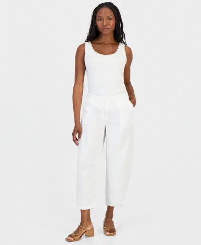 Charter Club Petite Drawstring-waist Barrel-leg Linen Pants, Macy's Exclusive In White