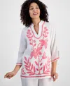 Charter Club Petite 100% Linen Embroidered Tunic, Exclusively At Macy's In Bright White