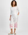 Charter Club Petite 100% Linen Embroidery Crop Pants, Exclusively At Macy's In Cmb Bright
