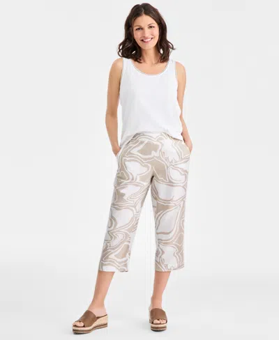 Charter Club Petite Flat-front Crop Pants, Macy's Exclusive In Neutral
