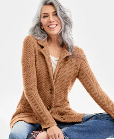 Charter Club Petite Herringbone-stitch Button-front Cashmere Jacket, Exclusively At Macy's
