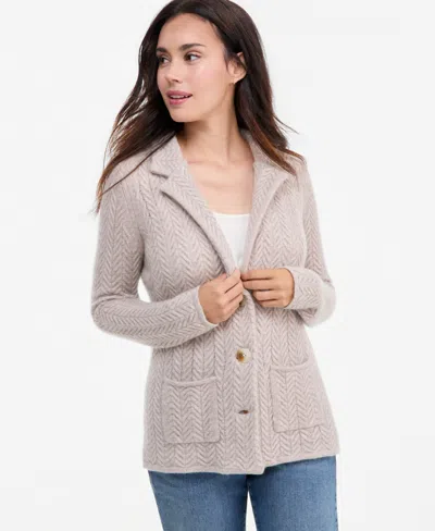 Charter Club Petite Herringbone-stitch Button-front Cashmere Jacket, Exclusively At Macy's In Pearl Taupe Heather