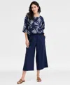 Charter Club Petite High Rise Cropped Wide-leg Linen Pants, Exclusively At Macy's