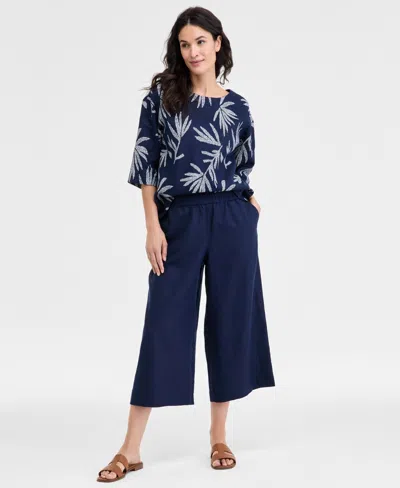 Charter Club Petite High Rise Cropped Wide-leg Linen Pants, Exclusively At Macy's
