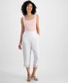 Charter Club Petite Lace-trim Linen Cropped Pants, Exclusively At Macy's In Bright White