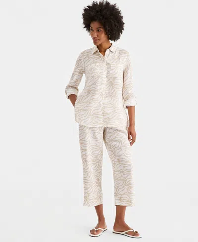 Charter Club Petite Linen Botanical Zebra-print Cropped Pants, Macy's Exclusive In Multi