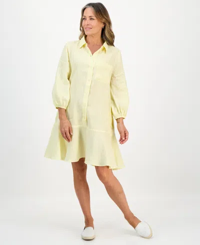 Charter Club Petite Linen Drop-waist 3/4-sleeve Dress, Macy's Exclusive In Yellow