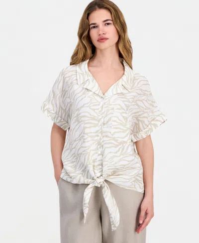 Charter Club Petite Linen Tie-front Top, Exclusively At Macy's In White
