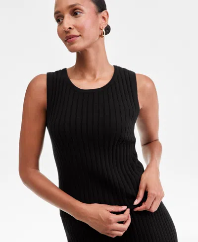Charter Club Petite Rib-knit Cashmere Crewneck Tank Top, Exclusively At Macy's In Black