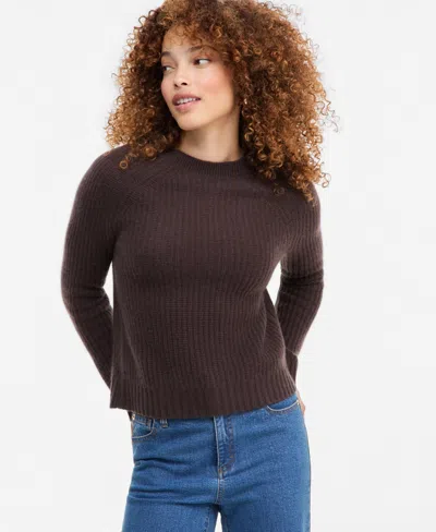 Charter Club Petite Shaker Stitch Crew Crewneck Cashmere Sweater, Created For Macy's In Brown
