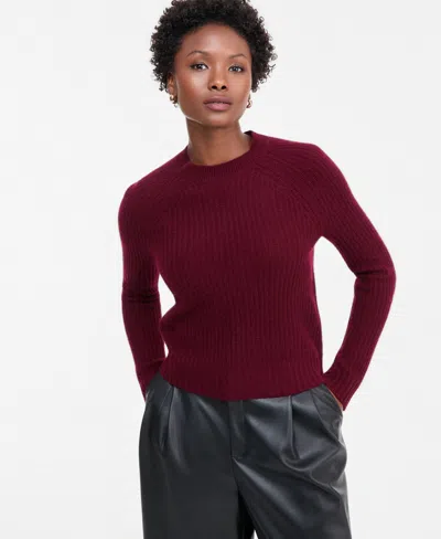 Charter Club Petite Shaker Stitch Crew Crewneck Cashmere Sweater, Created For Macy's In Burgundy