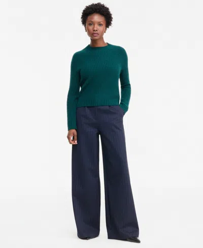 Charter Club Petite Shaker Stitch Crew Crewneck Cashmere Sweater, Created For Macy's In Blue