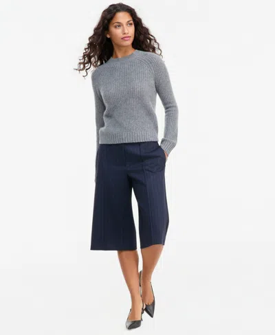 Charter Club Petite Shaker Stitch Crew Crewneck Cashmere Sweater, Created For Macy's In Gray
