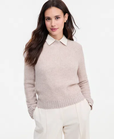 Charter Club Petite Shaker Stitch Crew Crewneck Cashmere Sweater, Created For Macy's In Neutral