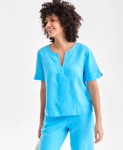 Charter Club Petite Short-sleeve Top, Macy's Exclusive In Blue