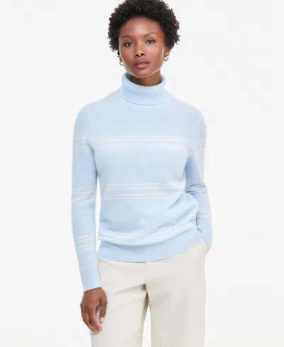 Charter Club Petite Sophia Stripe Cashmere Turtleneck Sweater, Macy's Exclusive In Blue