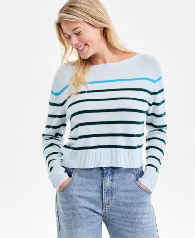 Charter Club Petite Striped Boat-neck Cashmere Sweater, Exclusively At Macy's In Blue