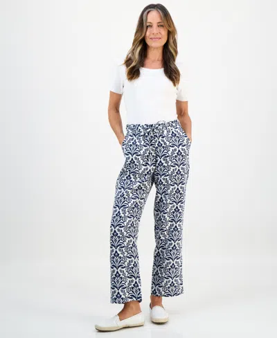 Charter Club Petite Tile Print Drawstring Pants, Macy's Exclusive In Blue