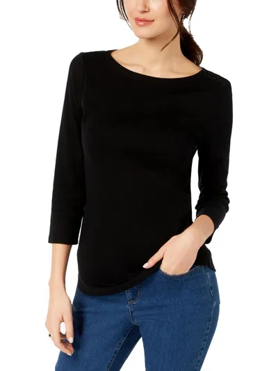 Charter Club Petites Womens Knit 3/4 Sleeves Pullover Top In Black