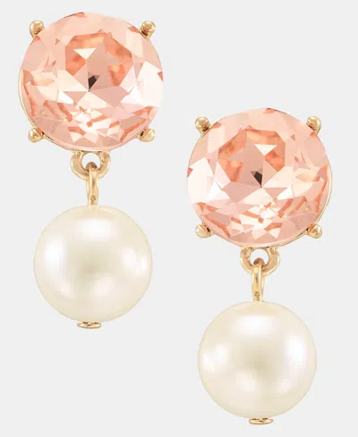 Charter Club Pink Crystal & Imitation Pearl Drop Earrings, Macy's Exclusive In Multi