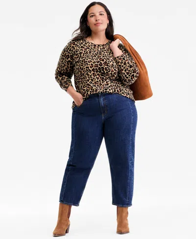 Charter Club Plus Size 100% Cashmere Animal-print Crewneck Sweater, Macy's Exclusive