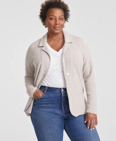 Charter Club Plus Size 100% Cashmere Blazer, Created For Macy's In Pearl Taupe Heather