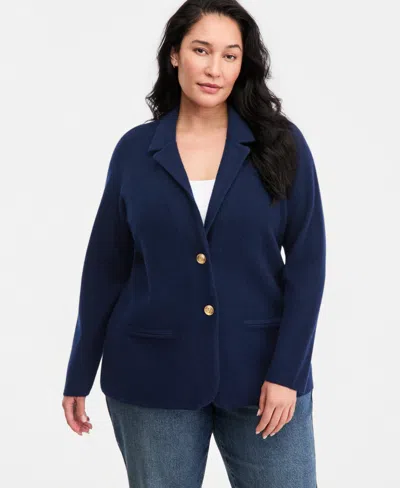 Charter Club Plus Size 100% Cashmere Blazer, Macy's Exclusive In Blue