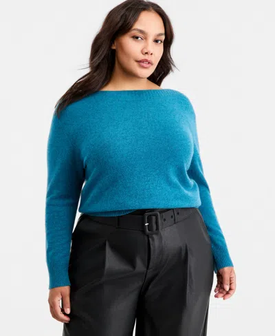 Charter Club Plus Size 100% Cashmere Boat-neck Sweater, Macy's Exclusive In Blue Opal Heather